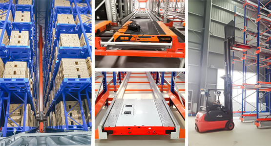 ASRS stacker crane, four-way shuttle, radio shuttle, and AGV for high bay warehouse racking