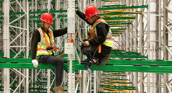 HUAYIDE engineers installing and commissioning ASRS warehouse racking system on project site