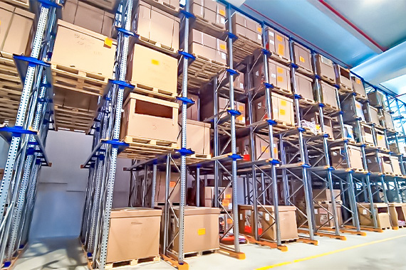Drive-In Rack system for high-density pallet storage with LIFO inventory flow.