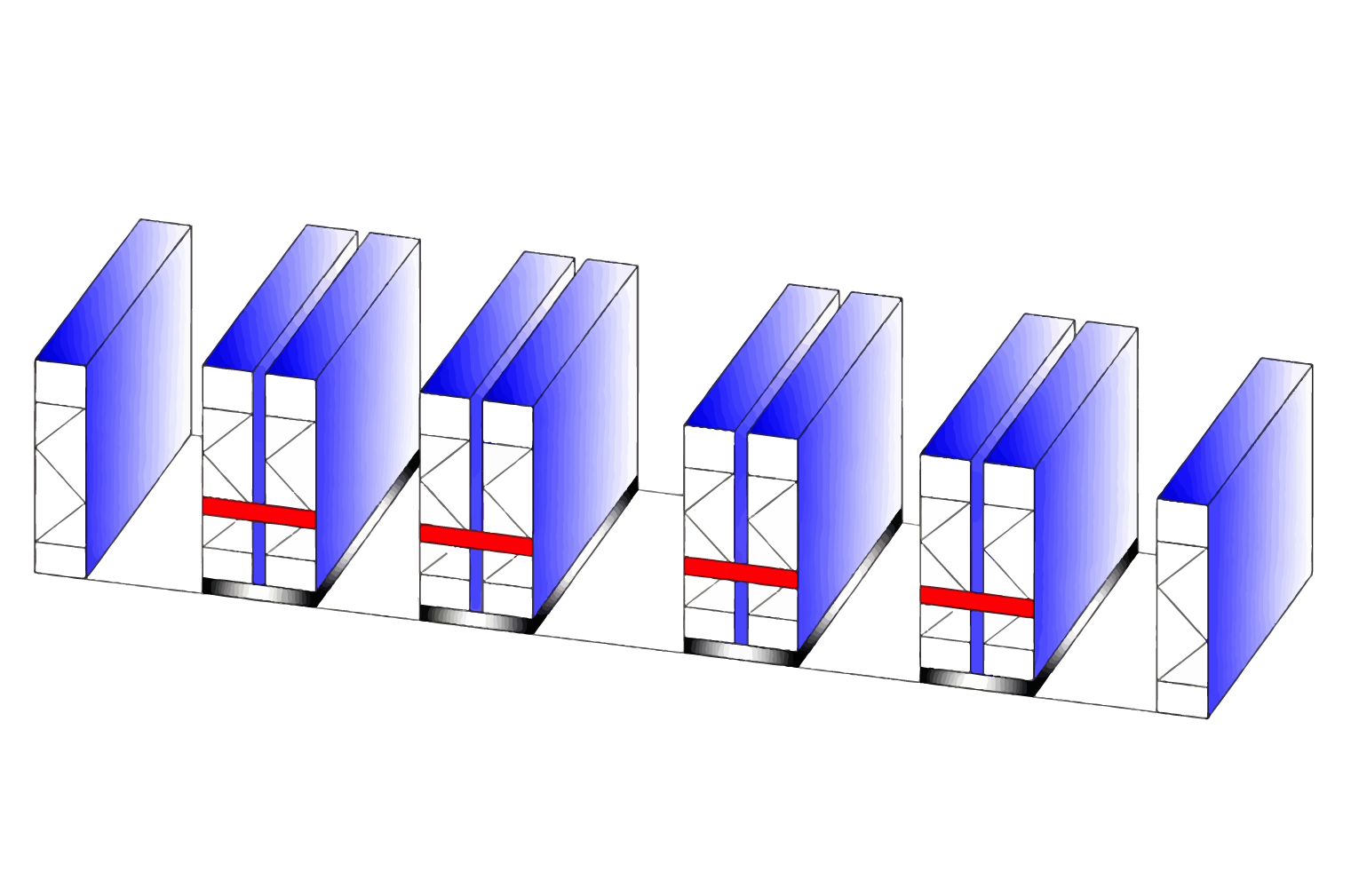 HUADE even spacing mode diagram for a mobile pallet racking system