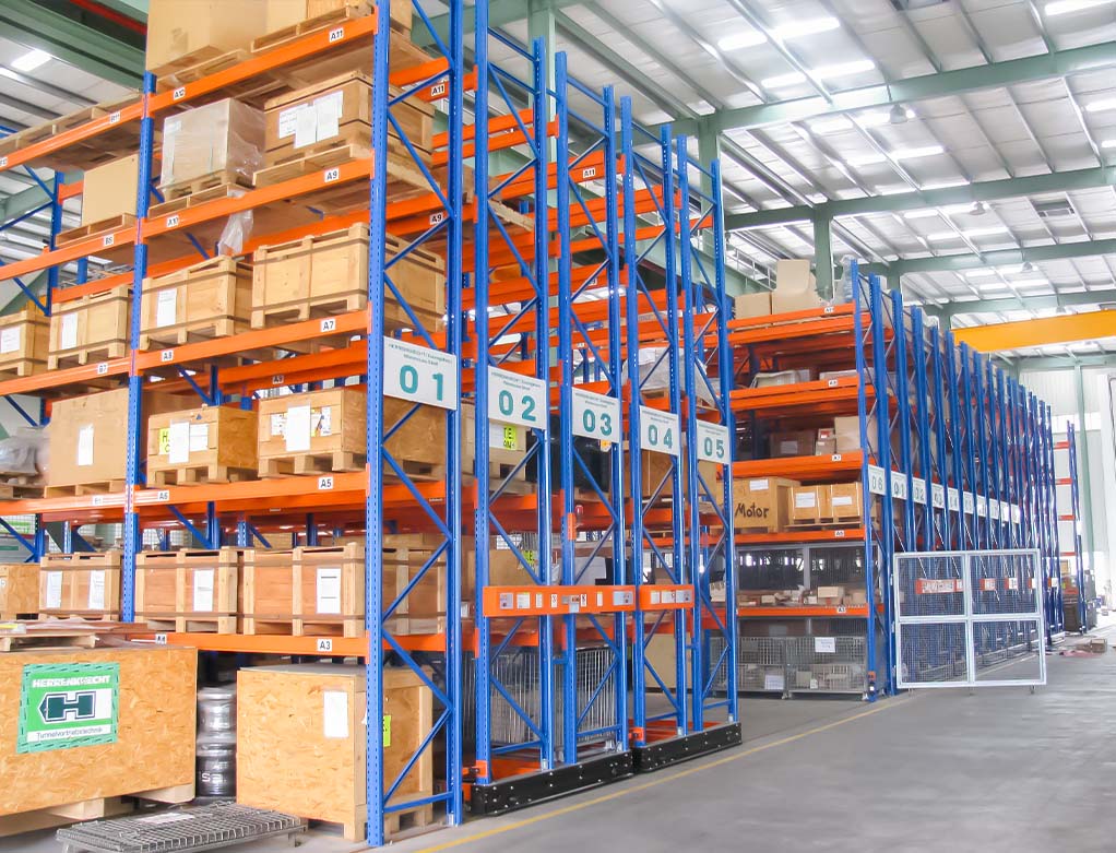 HUADE mobile pallet racking for hardware product storage