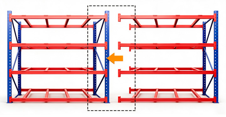 pallet rack-starter and add-on share the same upright