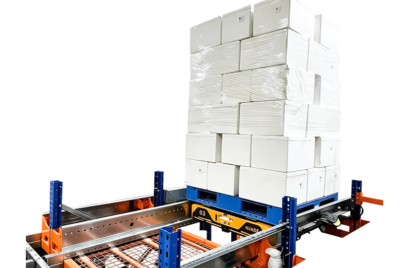 Four Way Pallet Shuttle Carrying a Loaded Pallet